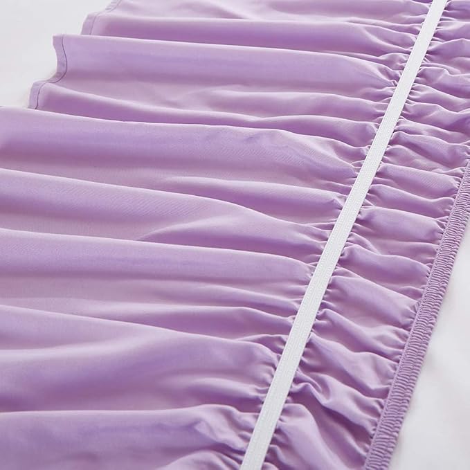MEILA Wrap Around Bed Skirt Three Fabric Sides Elastic Dust Ruffled 14 Inch Tailored Drop,Easy to Install Fade Resistant-Light Purple, Queen/King