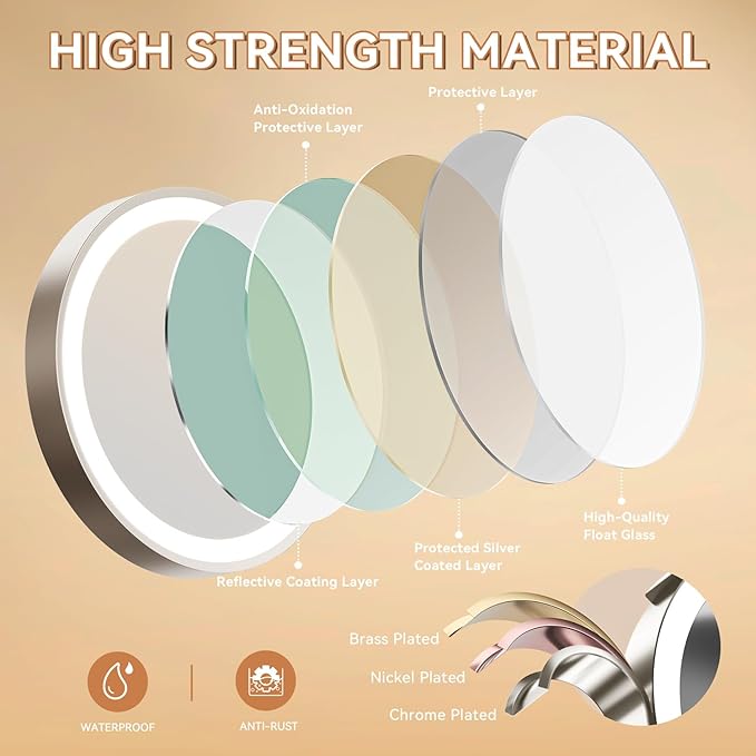 1X/20X Wall Mounted Makeup Mirror with Light, 8" Rechargeable Double-Sided Magnifying Mirror, Vanity Mirror Dimmable 3 Color Light, 360° Extension Rotation Foldable 14.5 Inch Arm, Brushed Nickel