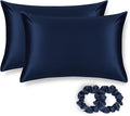 ALASKA BEAR Silk Pillowcase for Hair and Skin, Set of 2 Pure Genuine 22 Momme Mulberry Silk Pillow Cases Standard Size for Bliss Sleep Better Than Poly Satin, Zipper Closure(2pc, Navy)