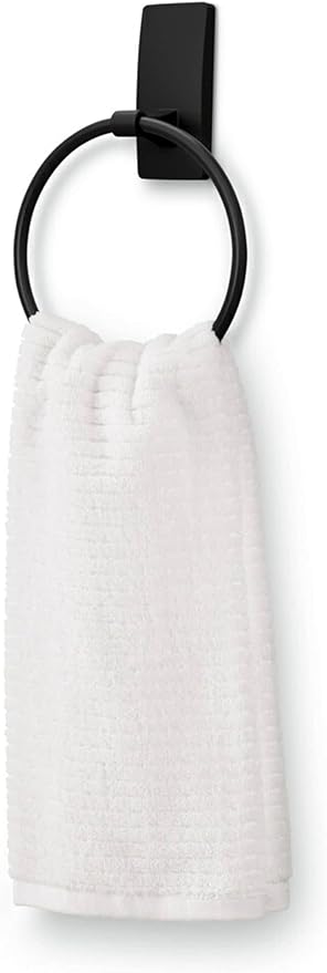 Command Hand Towel Holder Matte Black with Water Resistant Command Strips, Rust Resistant Bathroom Organizer, Holds up to 5 lbs, 1 Ring
