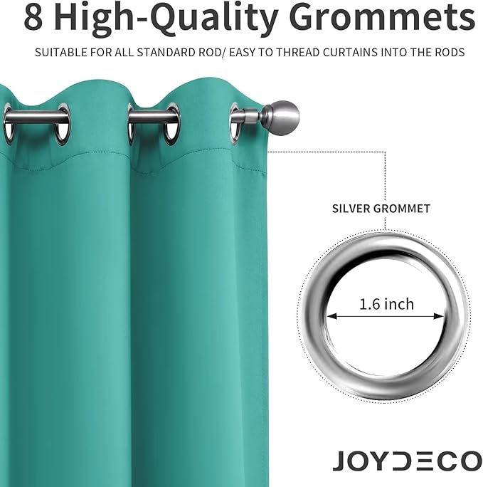 Joydeco Blackout Curtains 63 inch Length 2 Panels Set, Thermal Insulated Long Curtains & Drapes 2 Burg, Room Darkening Grommet Drapes for Bedroom Living Room Windows (W42 x L63 Inch, Peacock Blue)