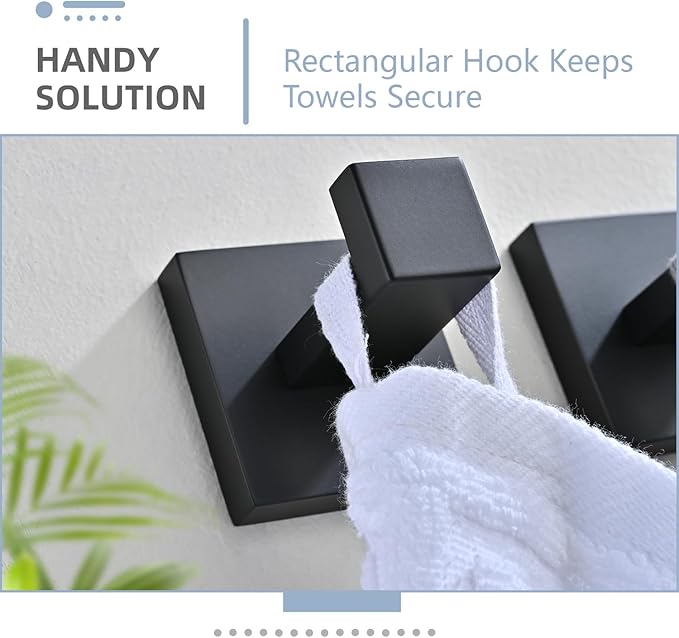 3PCS Bathroom Hardware Set, Matte Black Toilet Paper Holder, 2 Square Towel Robe Hooks, SUS 304 Stainless Steel, Wall Mounted, Modern, Rust‑Resistant (Black)