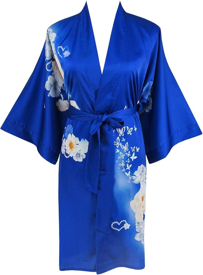 Ledamon Women's Kimono Short Robe - Classic Floral Bathrobe Nightgown