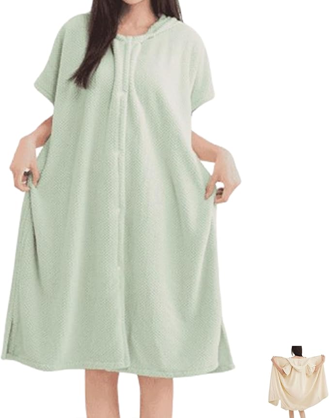Women’s Cozy Hooded Textured Grid Bathrobe – Soft Lightweight Loungewear Robe with