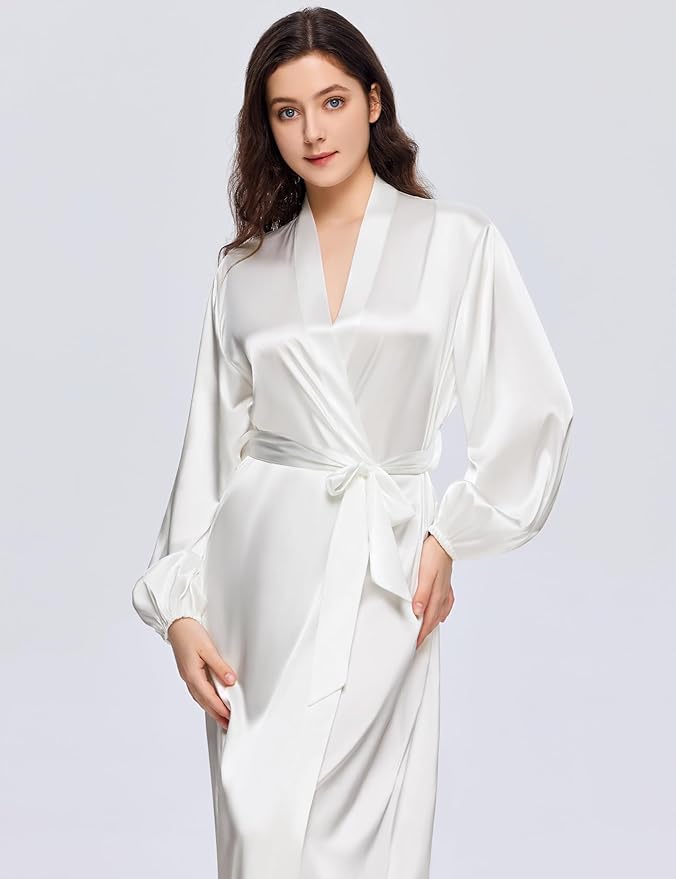 PRODESIGN Satin Kimono Robe Women Long Silky Kimono Bathrobe Sleepwear Wedding Bridesmaid Robe