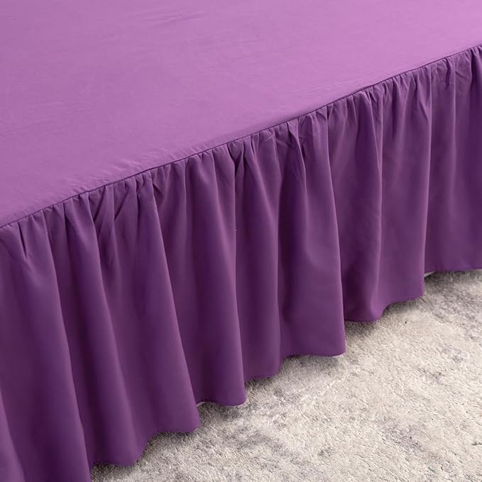 Bed Skirt Full Size Ruffled Bed Skirt with Split Corners, 18 Inch Drop Dust Ruffle Bed Skirts with Platform, Grape