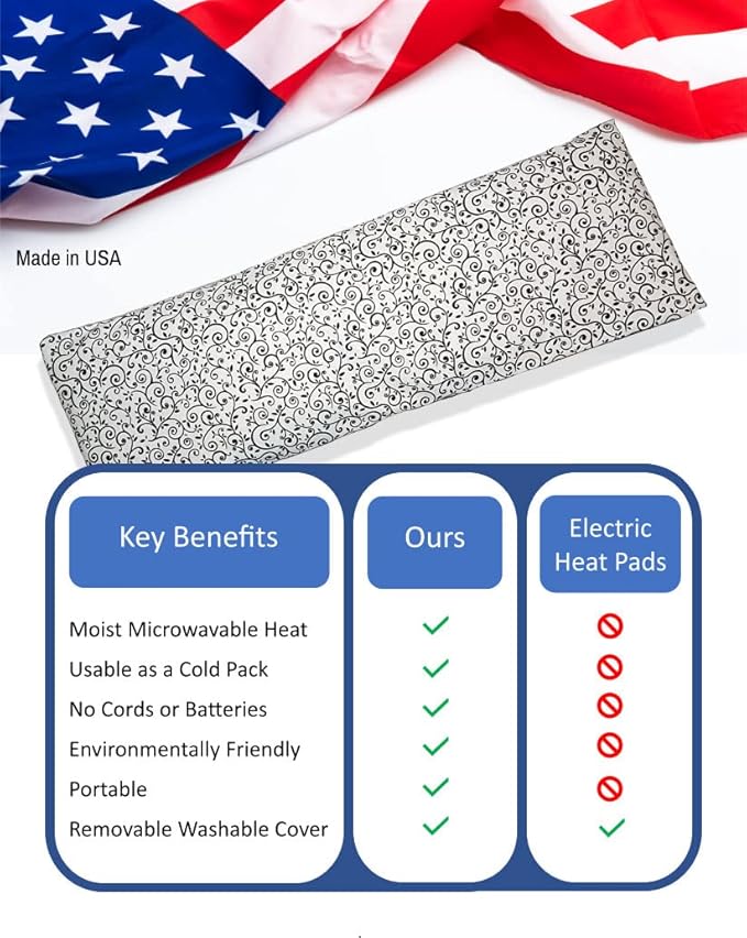 Microwavable Corn Filled Heating Pad and Cold Pack/Washable 100% Cotton Cover (Vines - Black and White, 5.25in W x 17.25in L)