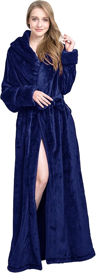 Women's Plush Robe Extra Long Robe with Pockets Thicken Soft Warm Bathrobe