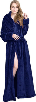 Women's Plush Robe Extra Long Robe with Pockets Thicken Soft Warm Bathrobe
