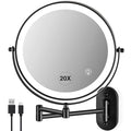Wall Mounted Makeup Mirror: 1x/20X Magnifying Mirror with Light, 8.5" Double Sided Lighted Makeup Mirror with Magnification, Vanity Mirror for Bathroom, Brush Black