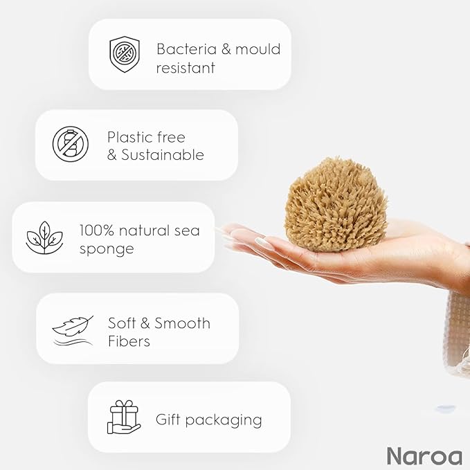 NAROA Natural Baby Bath Sponge in Gift Box | Premium Soft Wool Sea Sponge for Babies | Newborn Bath Time Essentials | Sustainable & Plastic Free (1 Pack)