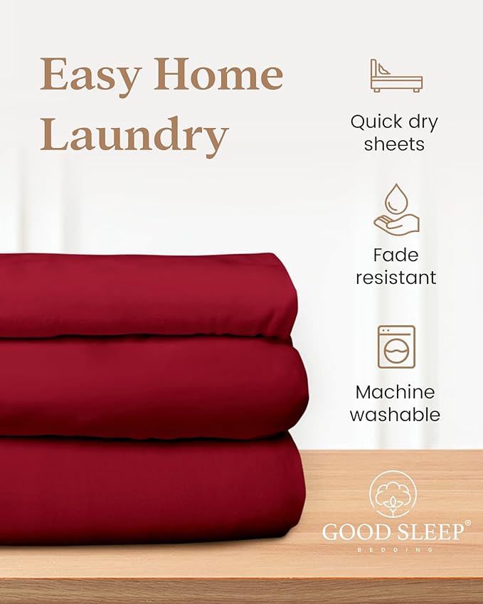 Good Sleep Bedding Split King Sheets Sets for Adjustable Bed Cotton, Egyptian Cotton Sheets, 5 Piece Cotton Split King Sheet Set, Sateen Sheets, 2 Fitted - 16" Deep Pocket, Burgundy