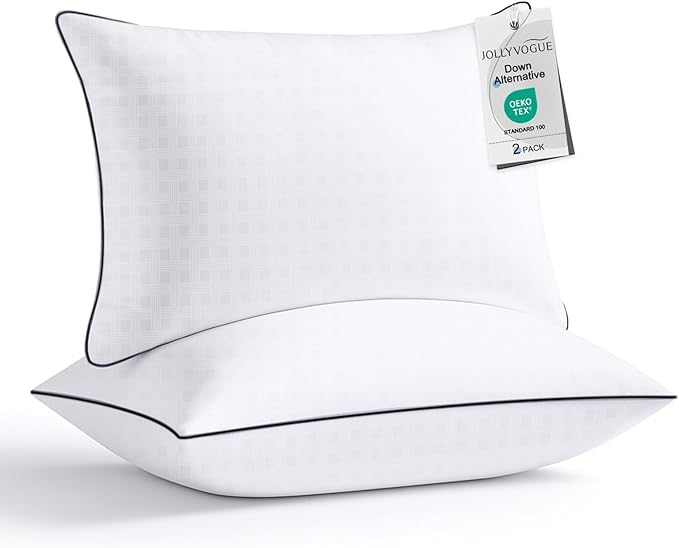 JOLLYVOGUE Pillows Queen Size Set of 2, Hotel Collection Bed Pillows for Side, Back, and Stomach Sleepers, Fluffy and Supportive, Down Alternative Microfiber Filled Sleeping Pillow
