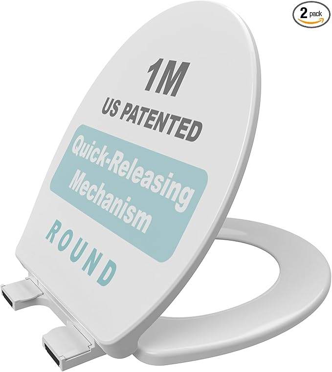 1M Family Toilet Seat, Patented Slow Close & Quick Releasing Technology, Anti-Wiggling, Easy to Install and Clean, Standard Round with Adult Seat Only (2 Pieces)