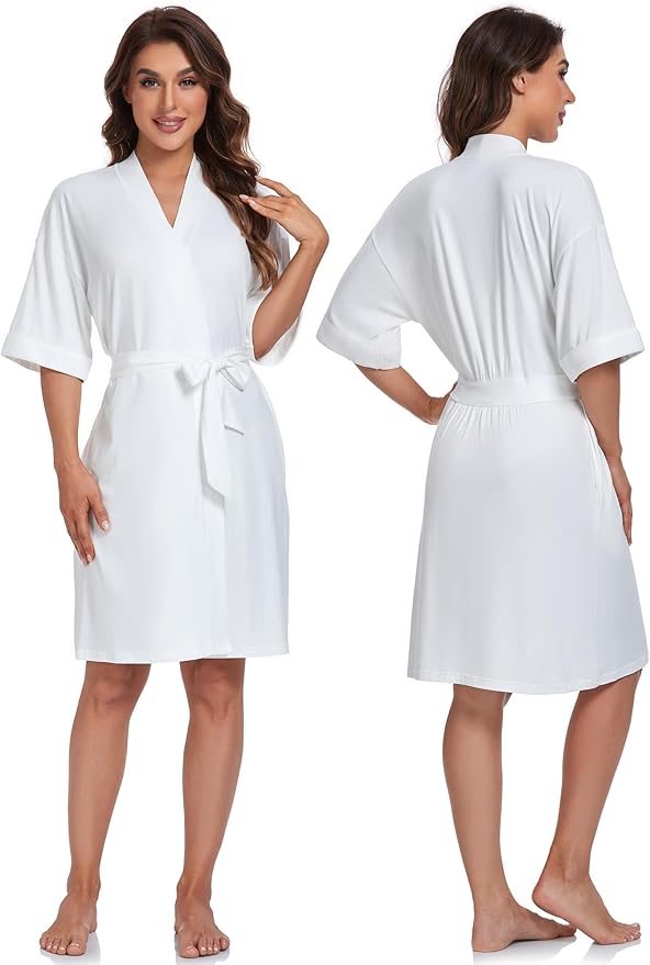 COLORFULLEAF Womens Bamboo Short Robes Lightweight Kimono Cotton Robe Soft Knit Bathrobe Ladies Loungewear with Pockets