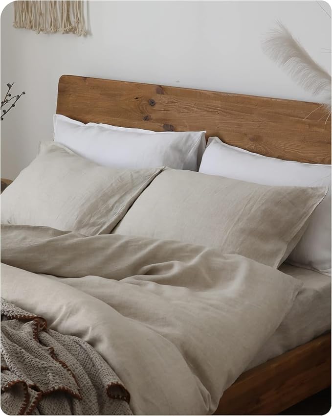 XZ XIFA Standard Pillowcases - 2 Pack - Envelope Closure - 100% Natural Washed French Flax, Breathable, Durable, Textured Pillow Covers 20"x26"(Standard, Linen/Natural Linen)