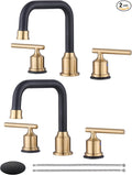 Black and Gold Bathroom Faucet: WOWOW Widespread Bathroom Sink Faucet 3 Hole with Pop-up Drain and Supply Lines, 8 Inch Vanity Taps 3 Pieces Basin Tap 2 Handle Modern (2 Pack)