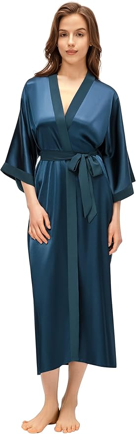 PRODESIGN Satin Kimono Robe Women Long Silky Kimono Bathrobe Sleepwear Wedding Bridesmaid Robe