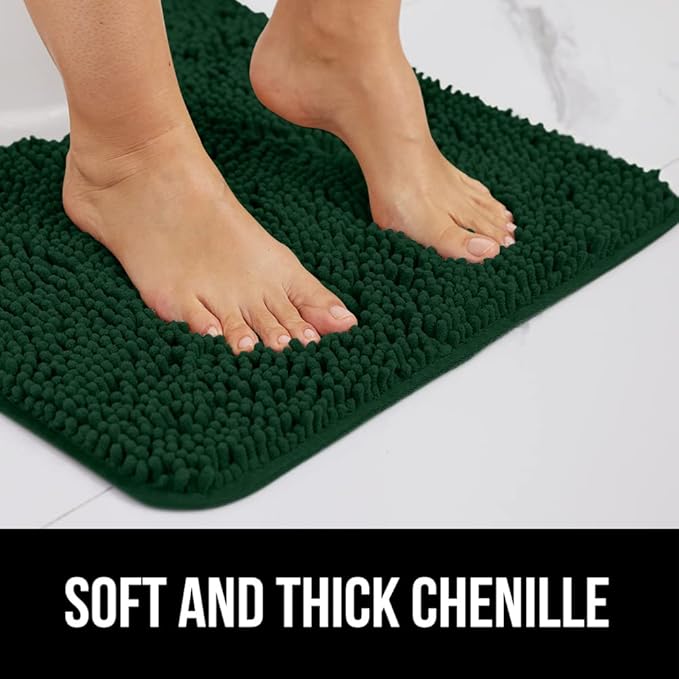 GORILLA GRIP Bath Rug Mat, Soft Absorbent Chenille, Quick Dry Microfiber Mats, Rubber Backing Washable Shower Floor Rugs, Bathmat Runner, US Designed Bathroom Decor Accessories 24x17, Hunter Green
