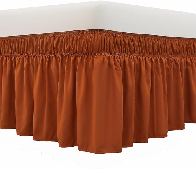 MEILA Wrap Around Bed Skirt Three Fabric Sides Elastic Dust Ruffled 16 Inch Tailored Drop,Easy to Install Fade Resistant-Caramel, Twin/Full