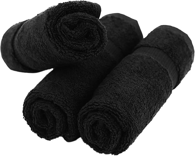 Luxury Hotel & Spa Collection, 100% Turkish Cotton 700 GSM Cloth, for Body wash, Makeup Remover & Facial Cleaning, Baby, face, Dobby Border Soft washcloths Towel Set 13" X 13", Black, Set of 6