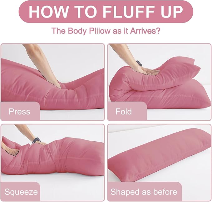DOWNCOOL Large Body Pillow Insert- Breathable Full Body Pillow for Side Sleeper - Soft Long Bed Pillow for Adults - 20 x 54 inch (Pink)