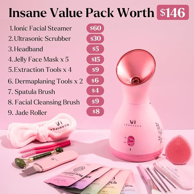 Facial Steamer Spa Gifts with Complimentary 17 Skin Care Tools | Face Steamer for Facial Deep Cleaning | Towel Warmer & Humidifier Mode| Self Care Gifts for Women, Spa Gifts, Christmas Gifts for Women