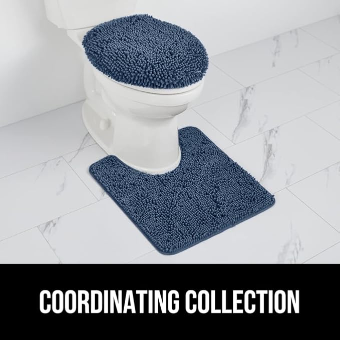 GORILLA GRIP Soft Chenille Bathroom Toilet Lid Cover, Machine Washable Seat Covers, 19.5x18.5, Stays in Place Rubber Backing, Fits Most Round, Elongated and Oblong Lids, Accessories Decor, Navy Blue
