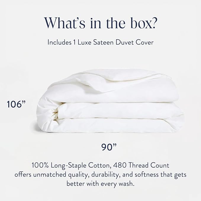 Brooklinen Luxury Sateen Duvet Cover - 100% Cotton, King/California King Size in White with Extra-Long Corner Ties and Button Closure - Best King/Cali King Duvet Covers