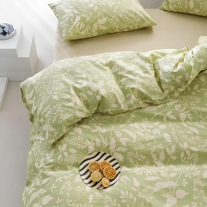 KAREVER Green Botanical Comforter Set Cal King Sage Floral Comforter Women Girls Matcha Green Floral Plant Bohemian Sage Green Blanket Rustic Leaf Blossom California King Bed Comforter