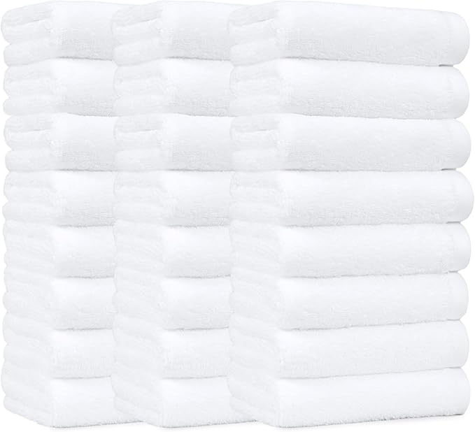 Amazon Basics Soft and Thick Cotton Hand Towels, 16 x 26 in, White, 24-Pack