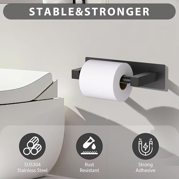 Black Bathroom Toilet Paper Holder Wall Mount, Stainless Steel Commercial Toilet Paper Dispenser Paper Towel Holder, Large Bathroom Toilet Tissue Roll Holder