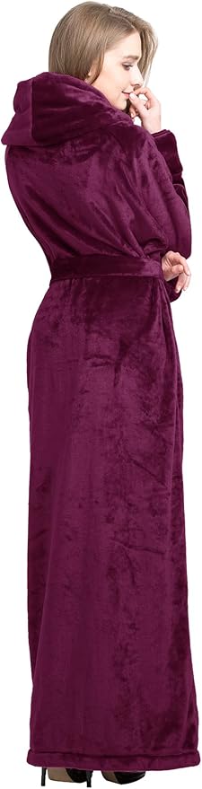 Women's Plush Robe Extra Long Robe with Pockets Thicken Soft Warm Bathrobe