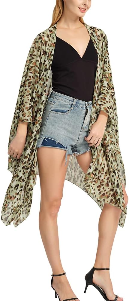 Women's Bohemian Floral Chiffon Beach Cover up Swimsuit Kimono Summer Swimwear Cardigans