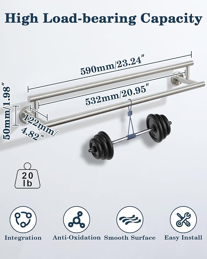 Alise Double Bath Towel Bars,24 Inch Towel Racks for Bathroom Wall Mounted,SUS304 Stainless Steel Towel Holder,Space-Saving Towel Hanger,Modern Decor Towel Rod,Brushed Nickel Towel Rail,GYT6902-LS