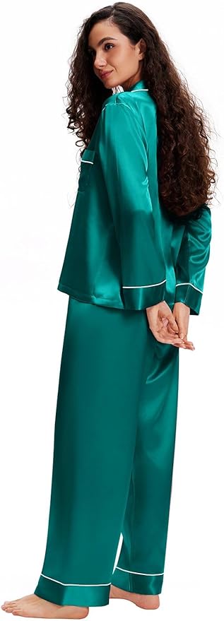 Lonxu Silk Satin Womens Pajama Sets Button Down Sleepwear Loungewear XS~3XL
