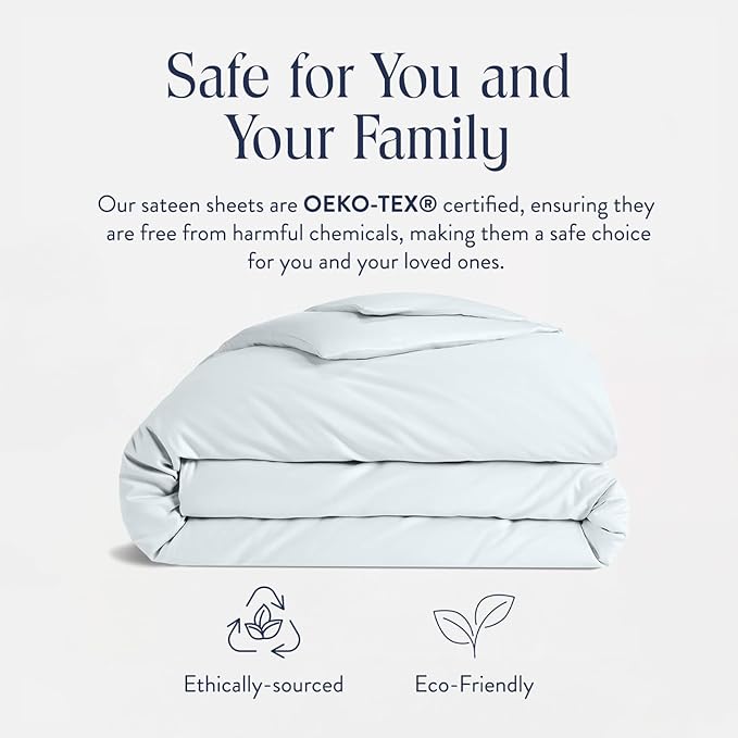 Brooklinen Luxury Sateen Duvet Cover - 100% Cotton, Full/Queen Size in Sky with Extra-Long Corner Ties and Button Closure - Best Full/Queen Duvet Covers