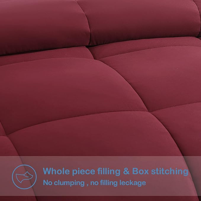 EASELAND King Size Down Alternative Comforter - Quilted Duvet Insert for All Seasons, Soft Lightweight with Corner Tabs, Summer Winter Warm Bedding, Burgundy 90x102 Inches