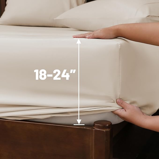 Extra Deep Pocket Queen Sheets 18-24 Inch 1000 Thread Count 100% Egyptian Cotton Sateen Weave Soft Breathable 4 Pieces（Queen,Linen）