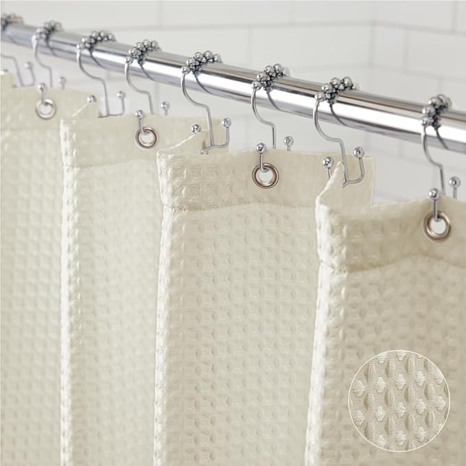 GORILLA GRIP Waffle Shower Curtain, Thick Weighted Fabric, 72x78, Wrinkle and Rust Resistant, Hotel Quality Design, Heavy Duty Long Curtains for Bathroom Showers, Bath Tubs, Machine Wash Ivory Cream