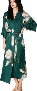 Silk Satin Robe for Women Long Japanese Kimono Robe Lightweight Soft Bathrobe Floral Luxury Dressing Gown