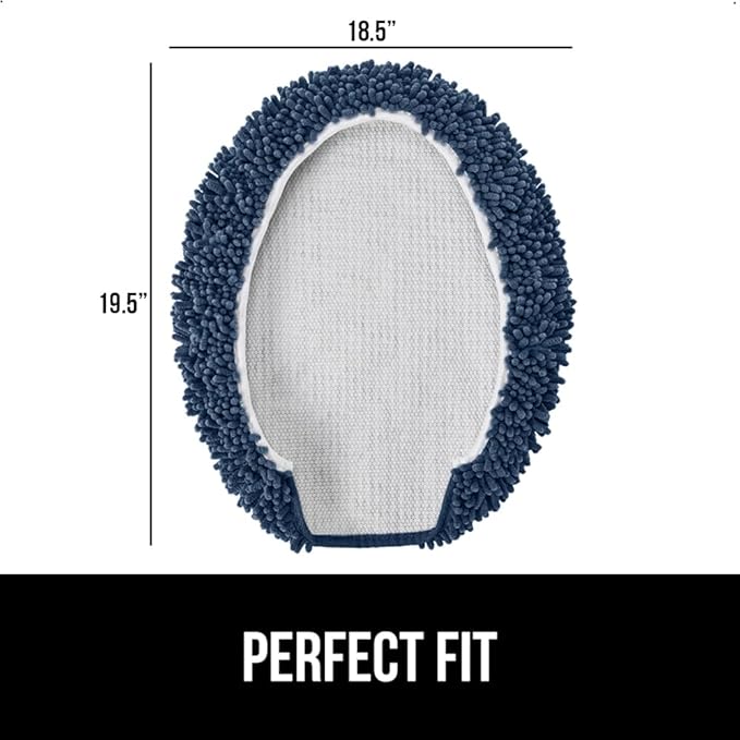 GORILLA GRIP Soft Chenille Bathroom Toilet Lid Cover, Machine Washable Seat Covers, 19.5x18.5, Stays in Place Rubber Backing, Fits Most Round, Elongated and Oblong Lids, Accessories Decor, Navy Blue
