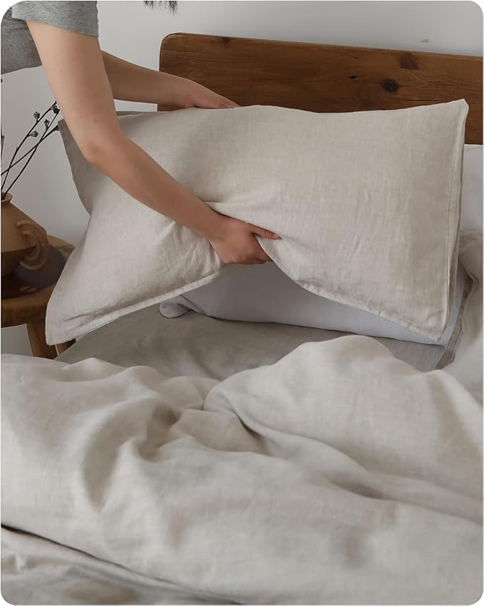 XZ XIFA King Standard Pillowcases - 2 Pack - Envelope Closure - 100% Natural Washed French Flax, Breathable, Durable, Textured Pillow Covers 20"x36"(King Standard, Linen/Natural Linen)