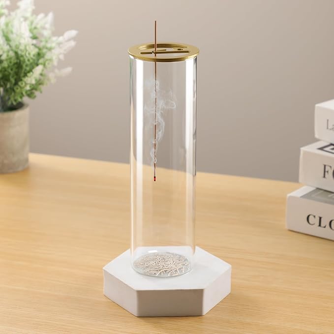 Ceremony Incense Holder, 2 in 1 Incense Burner for Sticks, Ash-Proof Glass Incense Burner for Meditation Yoga Spa Room Decor