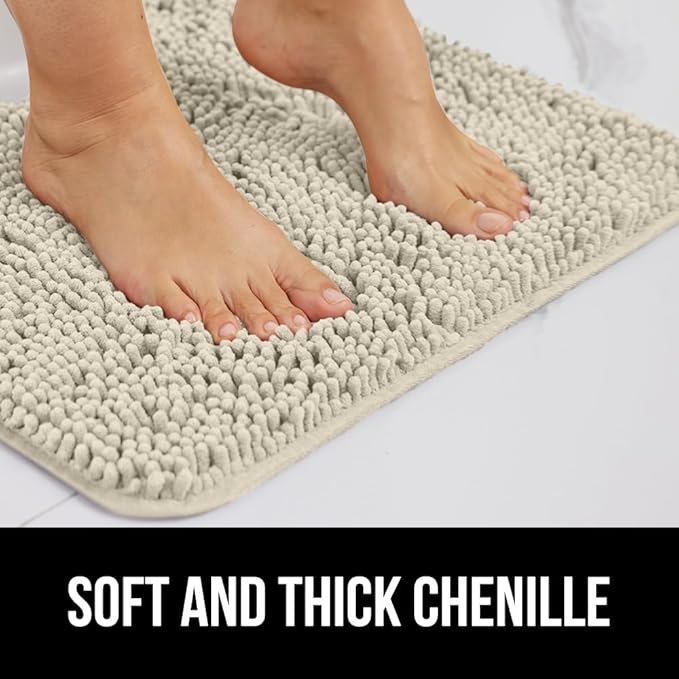 GORILLA GRIP Bath Rug Mat, Thick Absorbent Chenille, Quick Dry Microfiber Mats, Rubber Backing Washable Shower Floor Rugs, Bathmat Runner, US Designed Bathroom Home Decor 24x17, Dusty Cloud