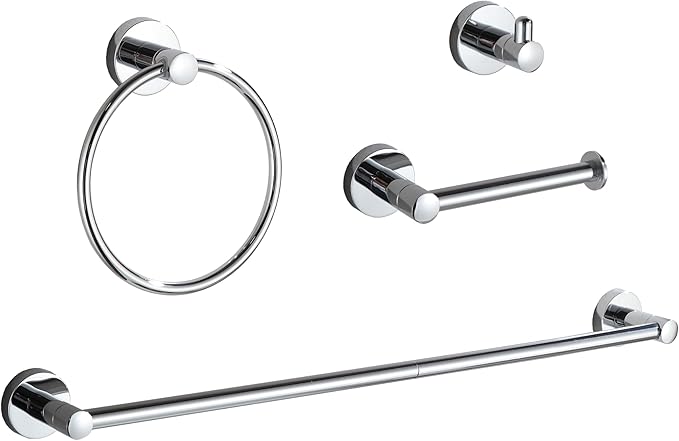 BGL Bathroom Accessory Set Chrome 4 Pieces Bathroom Towel Rack 24 Inches Adjustable Bathroom Hardware Set
