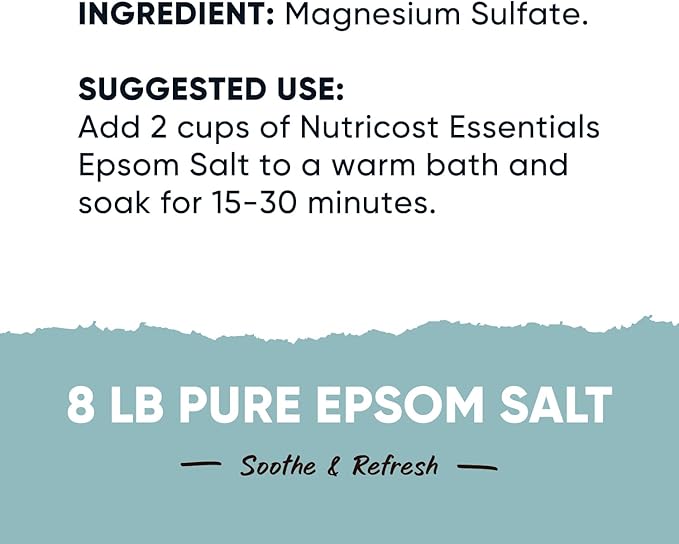 Nutricost Essentials Pure Epsom Salt 8 LBS (100% Pure Magnesium Sulfate) - Relaxing Soaking Solution