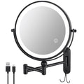 Wall Mounted Lighted Makeup Mirror, 8'' Double Sided 1X/10X Magnifying Rechargeable Vanity Mirror with Lights, 3 Color Lights Height Adjustable 360° Rotation Bathroom Mirror with Hook