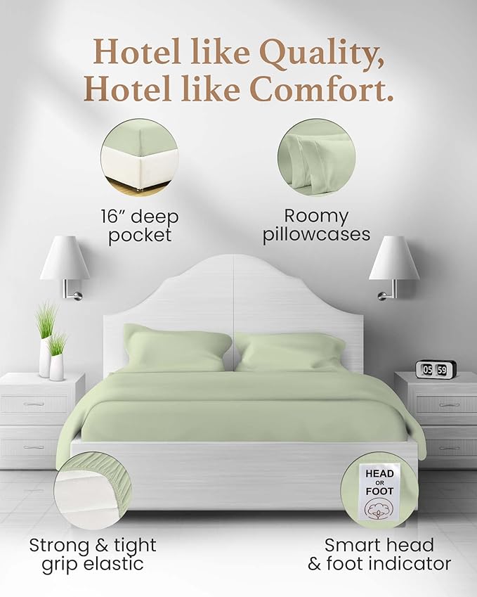 4 Pc Sage California King Sheet Sets, Egyptian Cotton Cal King Sheet Set for California King Bed Set,16 Inch Deep Pocket Cal King Bed Sheets - 1 Fitted Sheet,1 Flat Sheet & 2 Pillow Case