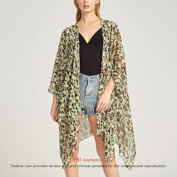 Women's Bohemian Floral Chiffon Beach Cover up Swimsuit Kimono Summer Swimwear Cardigans